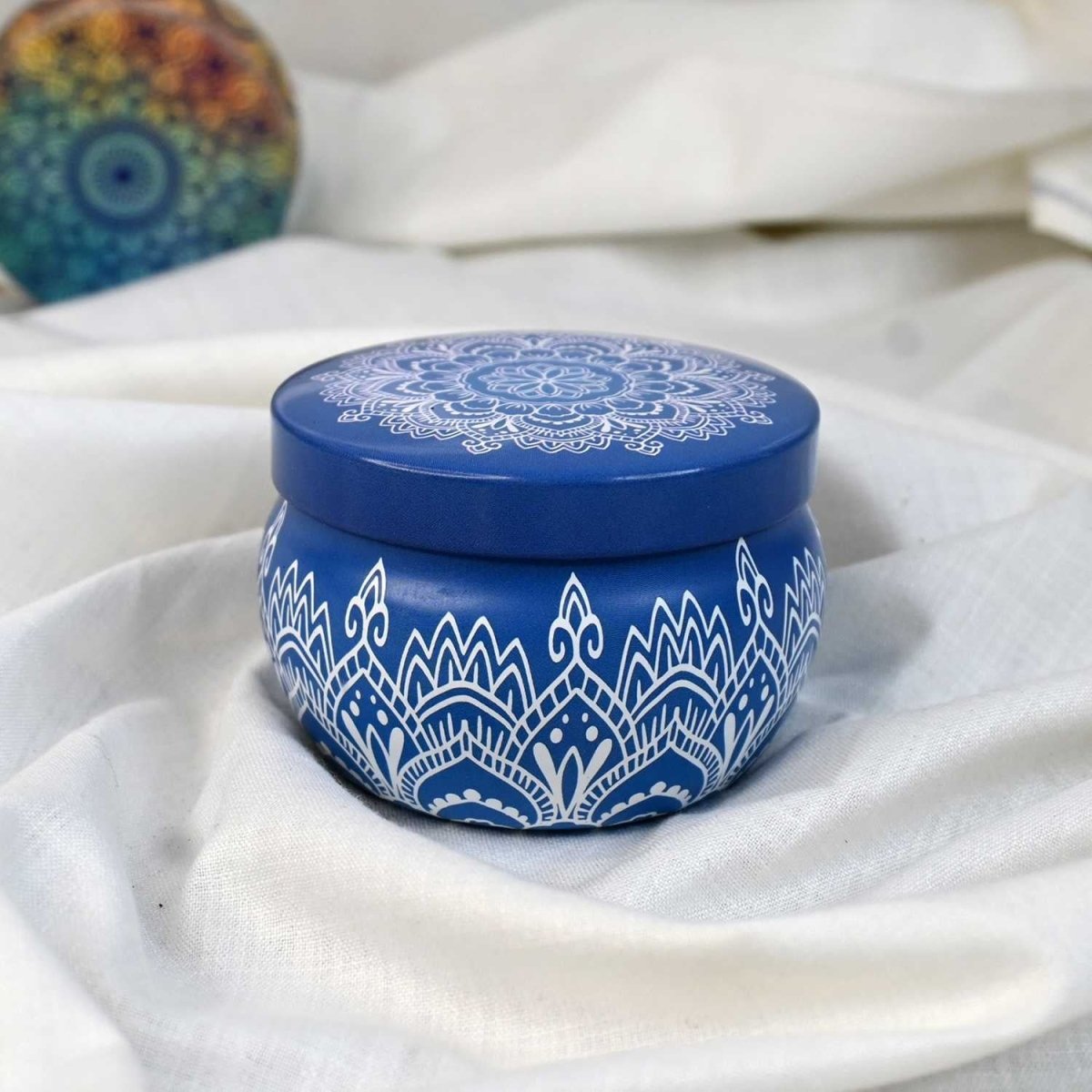 Moroccan Ocean Breeze Soy Mandala Tin Candle | Verified Sustainable by Brown Living™