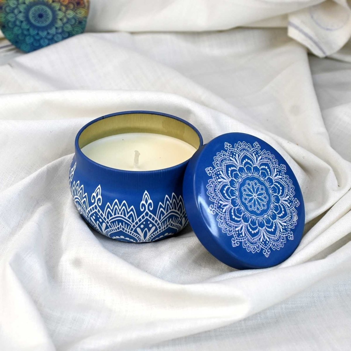 Moroccan Ocean Breeze Soy Mandala Tin Candle | Verified Sustainable by Brown Living™