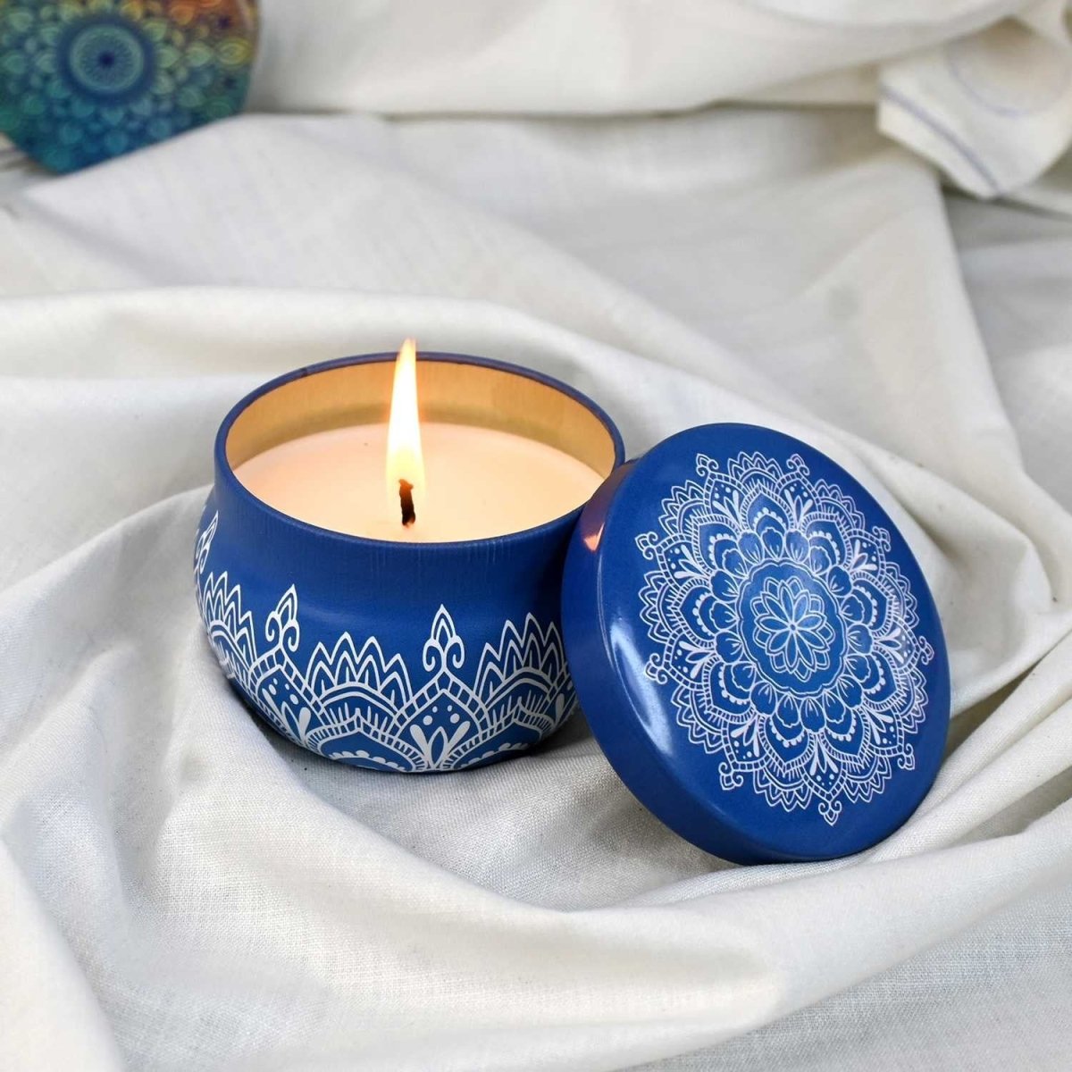 Moroccan Ocean Breeze Soy Mandala Tin Candle | Verified Sustainable by Brown Living™