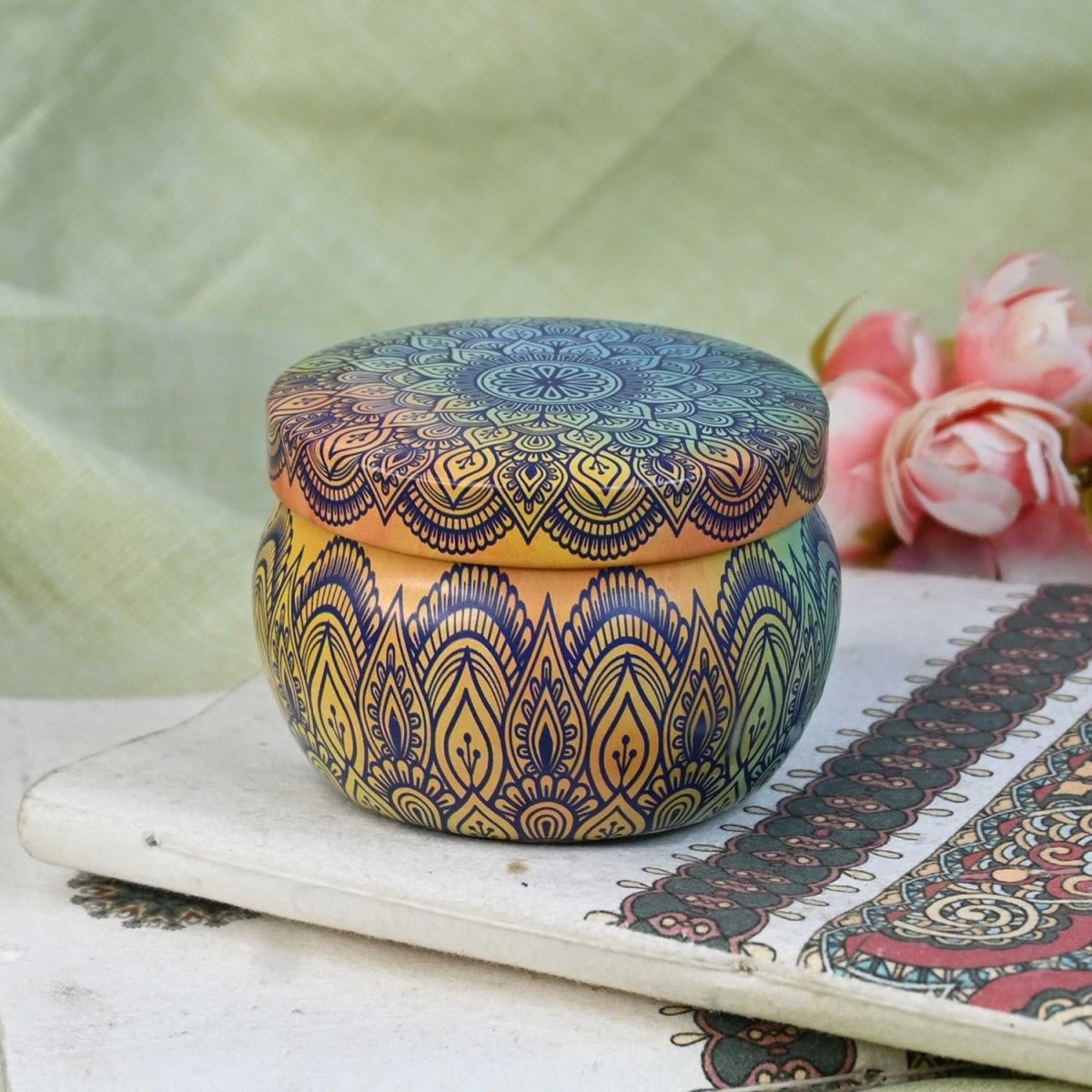 Moroccan Oud Soy Mandala Tin Candle | Verified Sustainable by Brown Living™