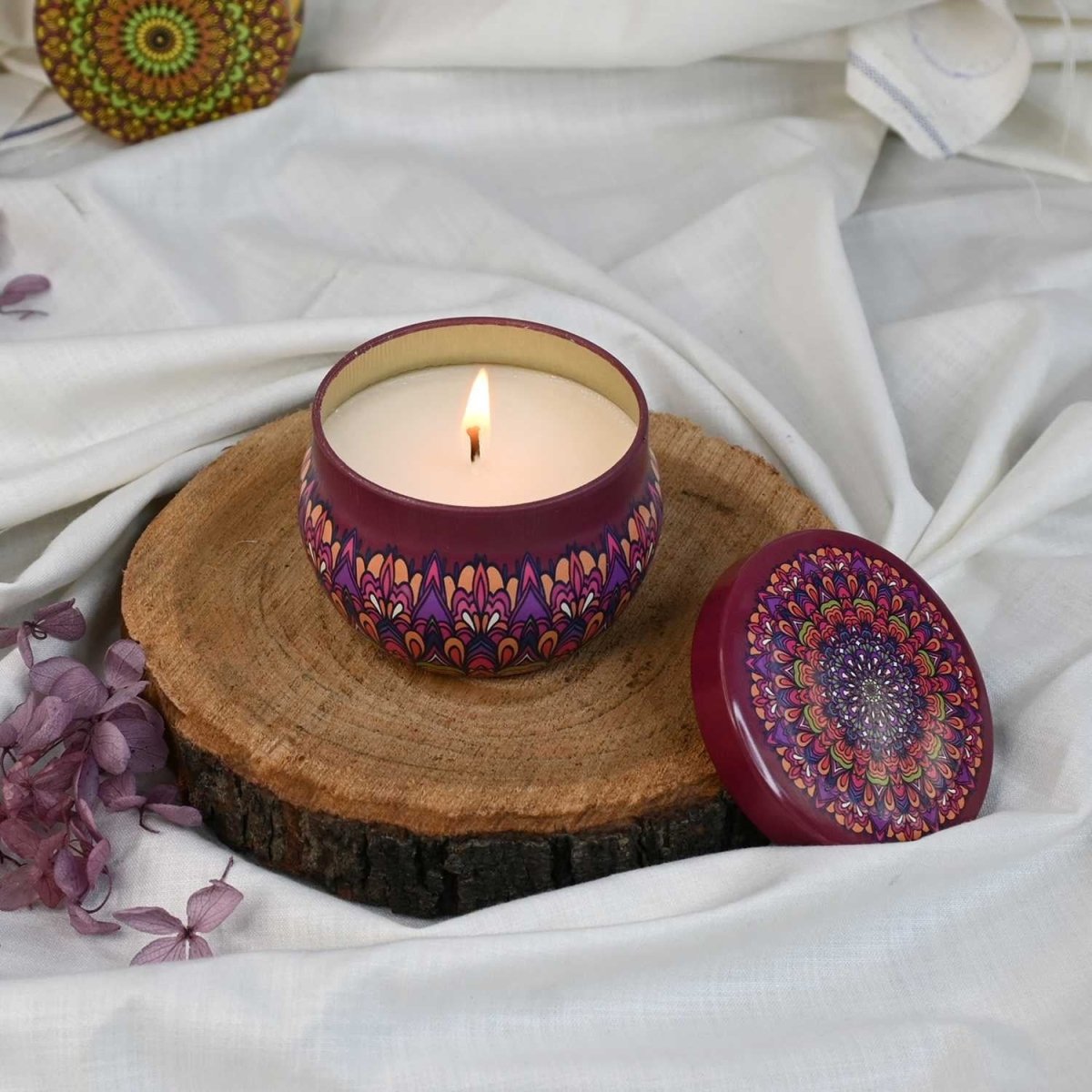 Moroccan Rose Soy Mandala Tin Candle | Verified Sustainable by Brown Living™