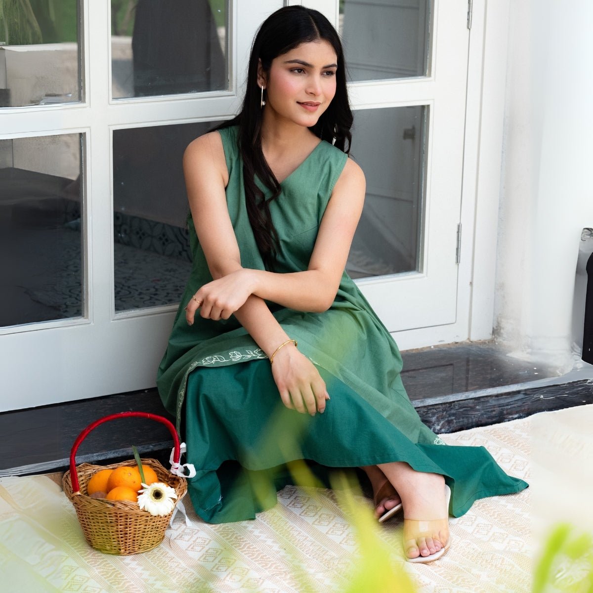 Moss & Mint Handpainted Layered Cotton Dress | Verified Sustainable by Brown Living™