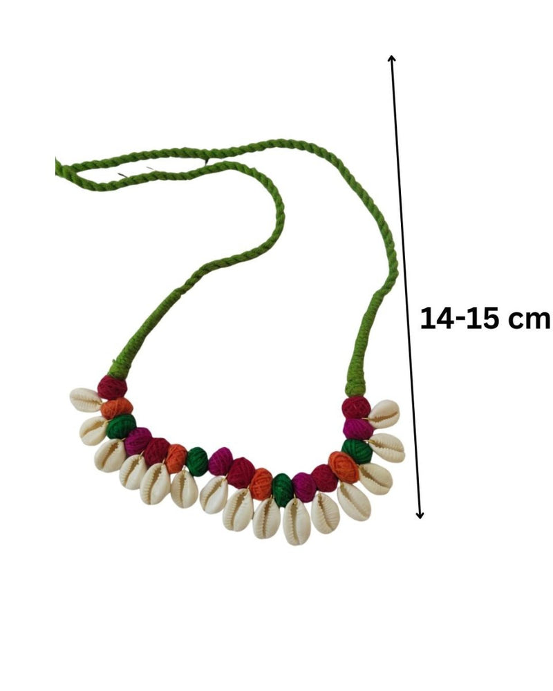 Multicolor Pom Pom Shell Adjustable Choker Necklace | Verified Sustainable by Brown Living™