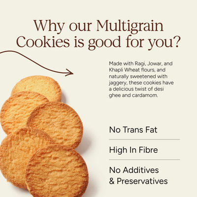 Multigrain Cookies | Cardamom Flavour | Enriched with Ghee | Zero Maida | 100g – Snack Foods on Brown Living™. SKU: SOBSMCC0G100. Img 4.
