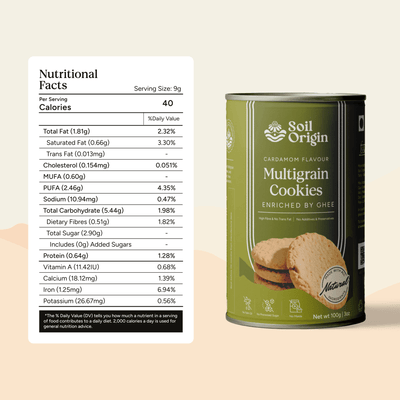 Multigrain Cookies | Cardamom Flavour | Enriched with Ghee | Zero Maida | 100g – Snack Foods on Brown Living™. SKU: SOBSMCC0G100. Img 5.