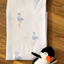 Muslin Dohar Blanket – 3D Handblock – Flamingo Print – 40x60 inches | Verified Sustainable by Brown Living™