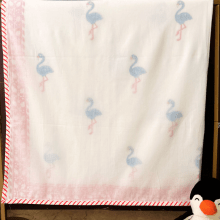 Muslin Dohar Blanket – 3D Handblock – Flamingo Print – 40x60 inches | Verified Sustainable by Brown Living™