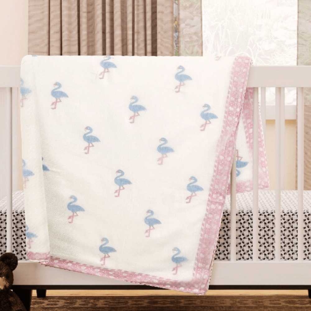 Muslin Dohar Blanket – 3D Handblock – Flamingo Print – 40x60 inches | Verified Sustainable by Brown Living™