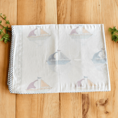 Muslin Kids Blanket – 3D Handblock Boat Print – 40x60 – All - Season – Bedding on Brown Living™. SKU: DO3DBOAT4060. Img 5.