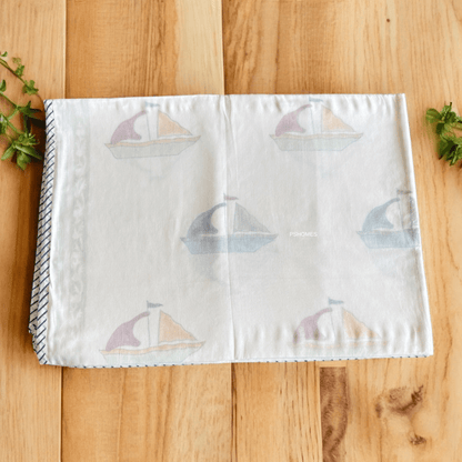 Muslin Kids Blanket – 3D Handblock Boat Print – 40x60 – All - Season | Verified Sustainable by Brown Living™
