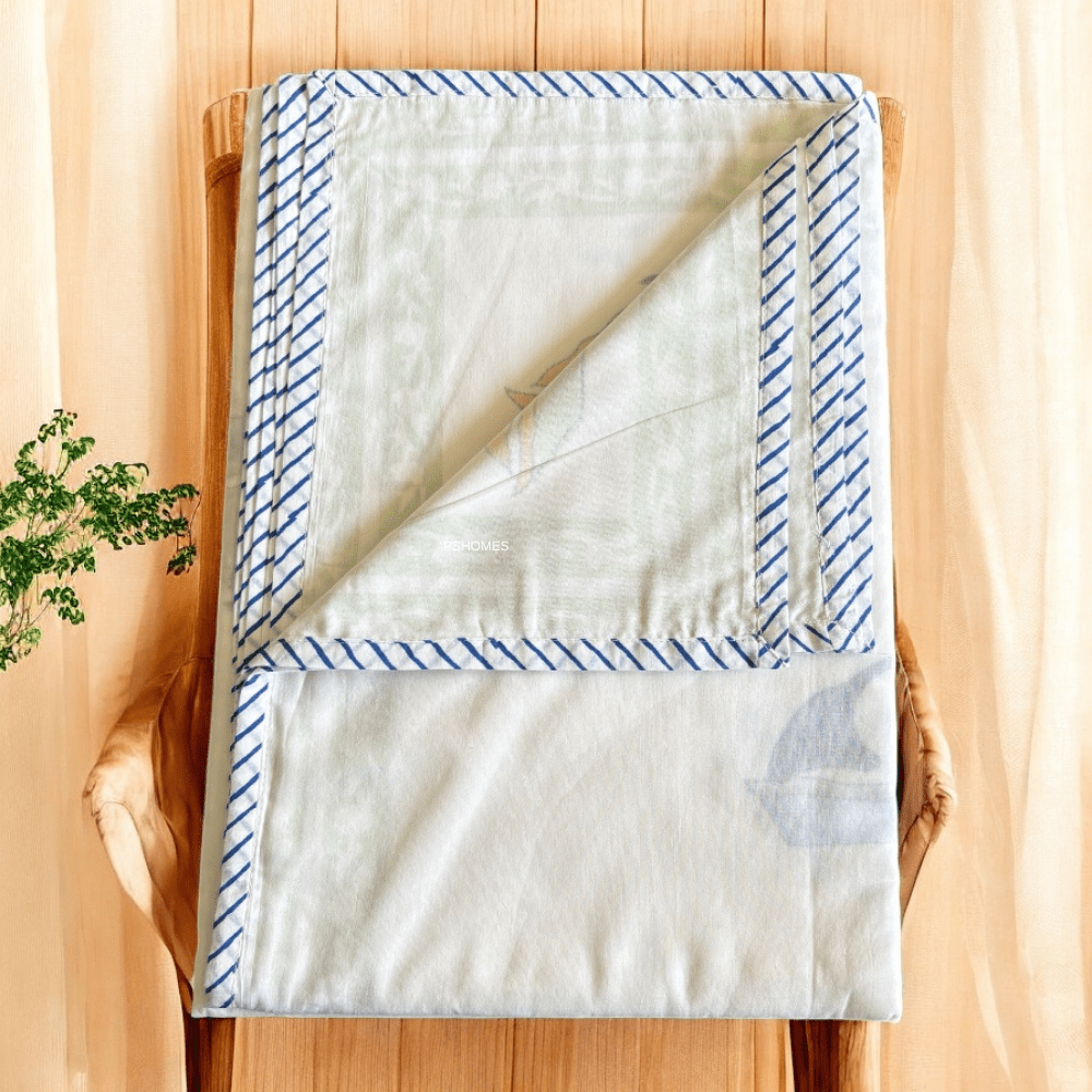Muslin Kids Blanket – 3D Handblock Boat Print – 40x60 – All - Season | Verified Sustainable by Brown Living™