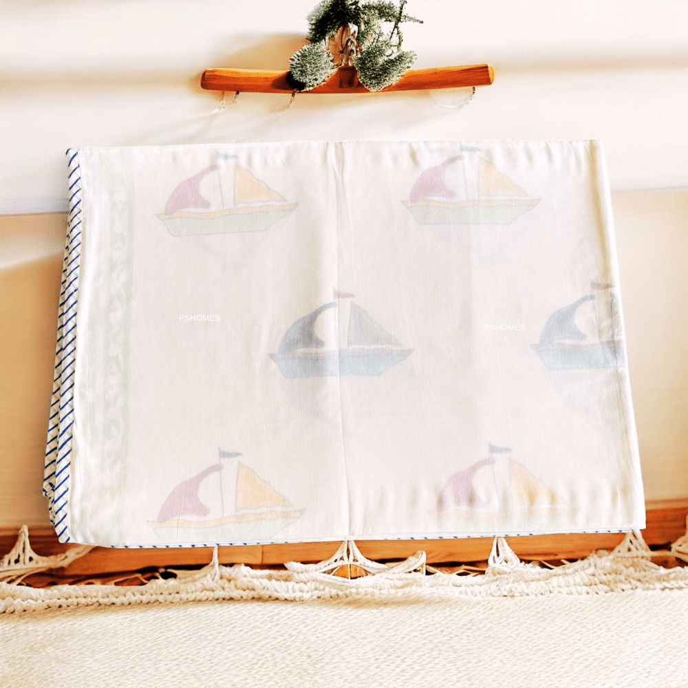 Muslin Kids Blanket – 3D Handblock Boat Print – 40x60 – All - Season | Verified Sustainable by Brown Living™