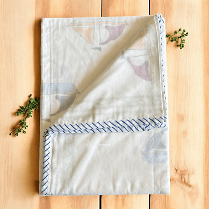 Muslin Kids Blanket – 3D Handblock Boat Print – 40x60 – All - Season | Verified Sustainable by Brown Living™