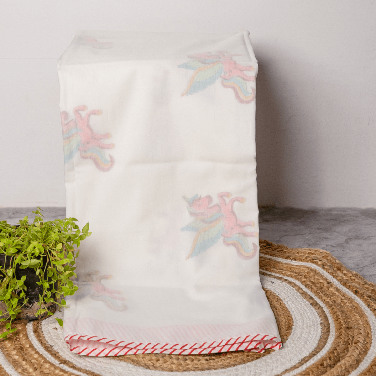 Muslin Kids Dohar Blanket – 3 - Layer – Unicorn Print – 40x40 – Natural | Verified Sustainable by Brown Living™