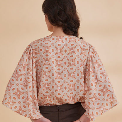 Nadia - Peach Organic Bamboo Printed Kaftan Top | Verified Sustainable by Brown Living™