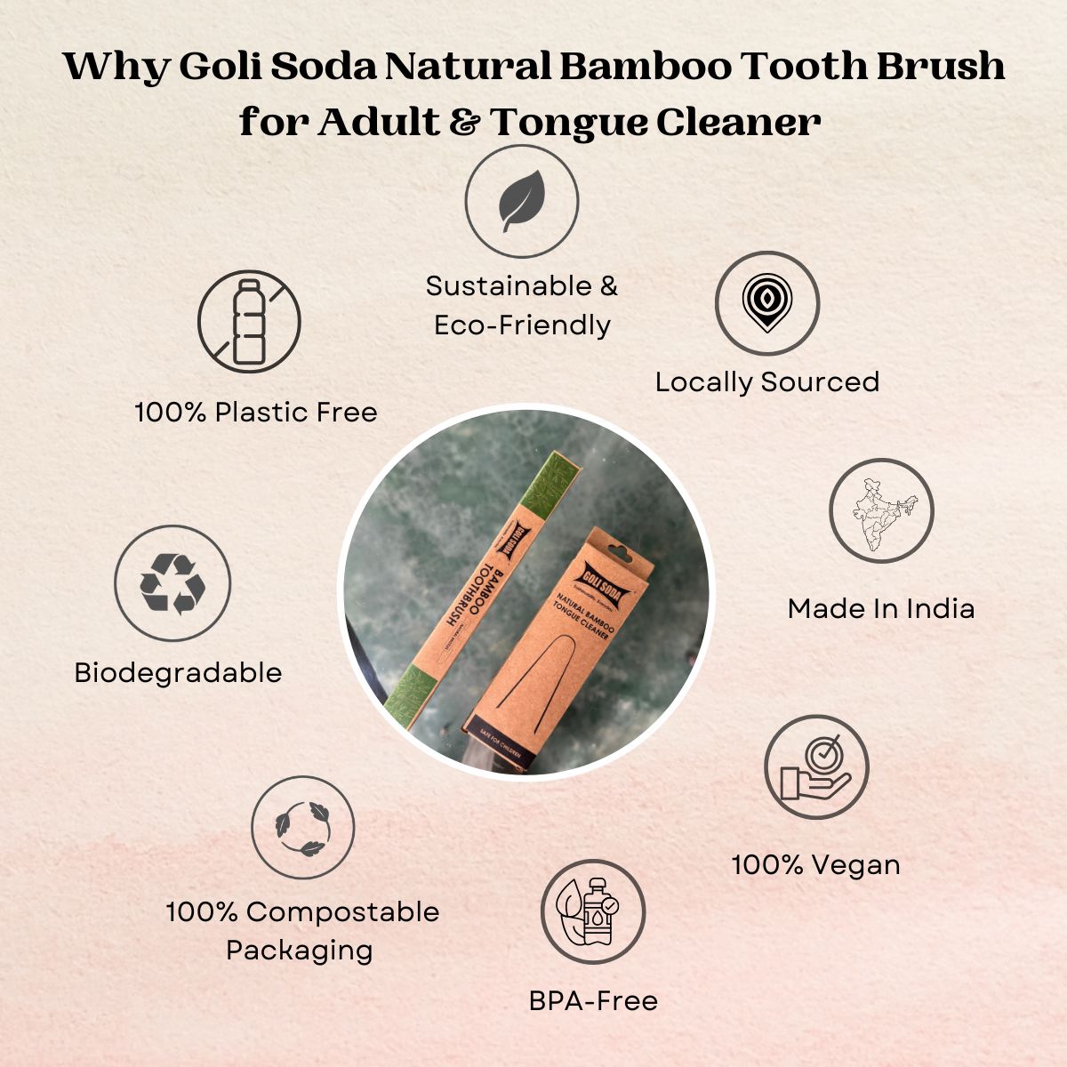 Natural Bamboo Toothbrush with Soft Plant Bristles & Bamboo Tongue Cleaner - Combo Pack | Verified Sustainable by Brown Living™