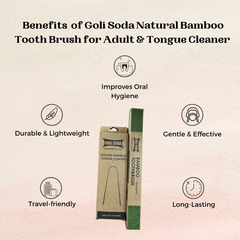 Natural Bamboo Toothbrush with Soft Plant Bristles & Bamboo Tongue Cleaner - Combo Pack | Verified Sustainable by Brown Living™