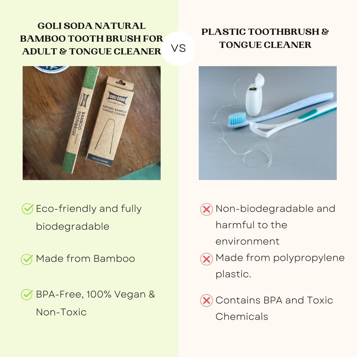 Natural Bamboo Toothbrush with Soft Plant Bristles & Bamboo Tongue Cleaner - Combo Pack | Verified Sustainable by Brown Living™