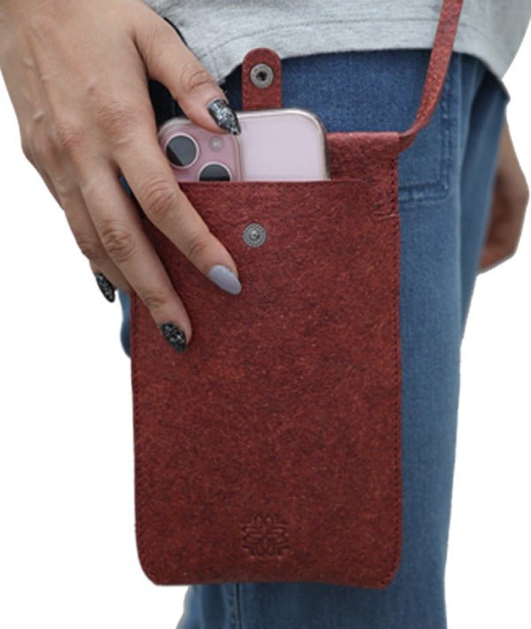 Sustainable Natural Coconut Leather Mobile Sling Bag – Sling Bag on Brown Living™. SKU: ZK9. Img 1.