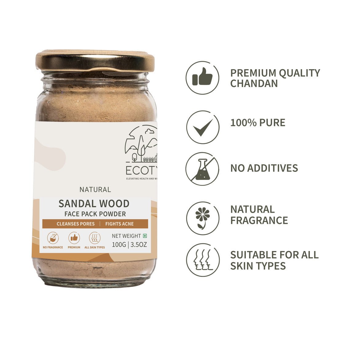 Natural Sandalwood Powder | Skin Brightening & Pore Cleansing - 100g | Verified Sustainable by Brown Living™