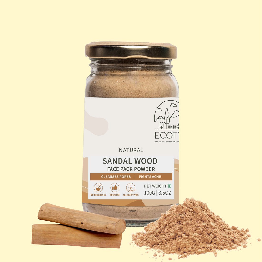 Natural Sandalwood Powder | Skin Brightening & Pore Cleansing - 100g | Verified Sustainable by Brown Living™