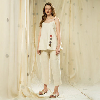 Natural White Khadi Sleeveless Co - ord Set | Verified Sustainable by Brown Living™