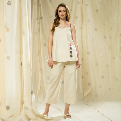 Natural White Khadi Sleeveless Co - ord Set | Verified Sustainable by Brown Living™