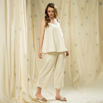 Natural White Khadi Sleeveless Co - ord Set | Verified Sustainable by Brown Living™