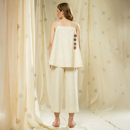 Natural White Khadi Sleeveless Co - ord Set | Verified Sustainable by Brown Living™