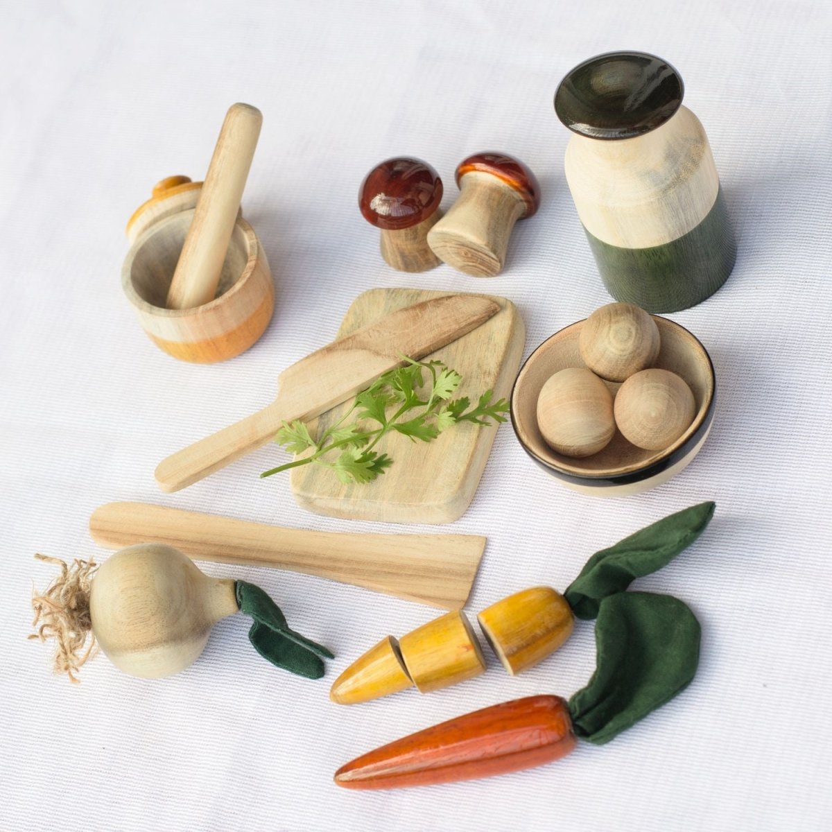 Natural Wooden Chef Set – Pretend Cooking Toy – Role & Pretend Play Toys by Bombay Toy Company available on Brown Living™. . SKU: WCS01. Img 2.