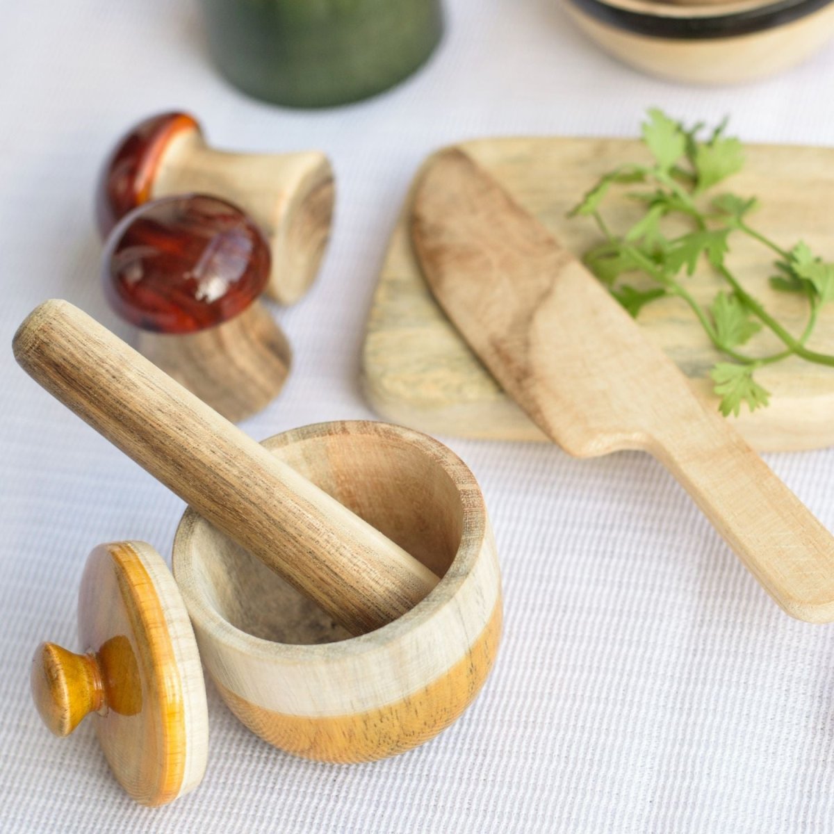 Natural Wooden Chef Set – Pretend Cooking Toy – Role & Pretend Play Toys by Bombay Toy Company available on Brown Living™. . SKU: WCS01. Img 3.