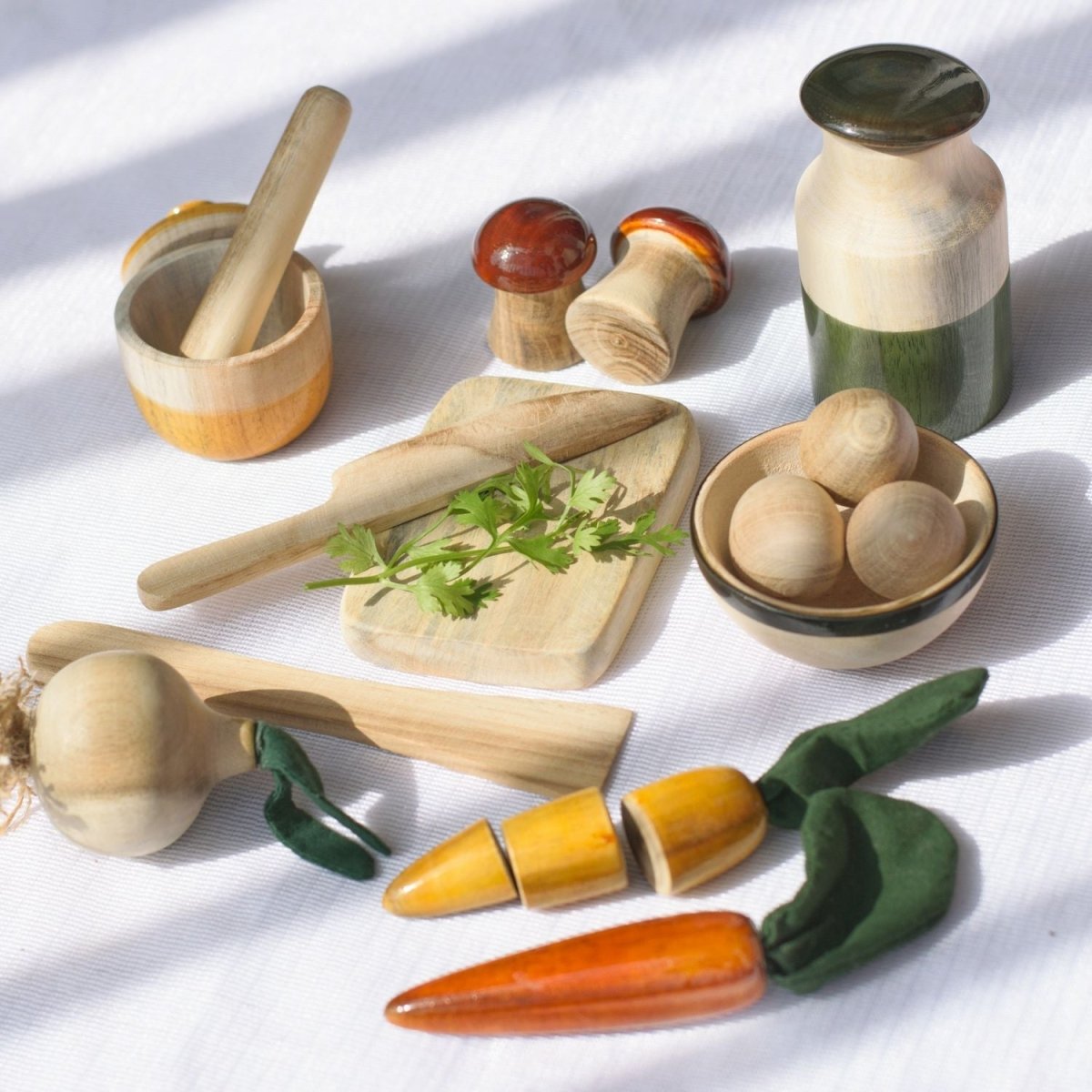Natural Wooden Chef Set – Pretend Cooking Toy – Role & Pretend Play Toys by Bombay Toy Company available on Brown Living™. . SKU: WCS01. Img 1.