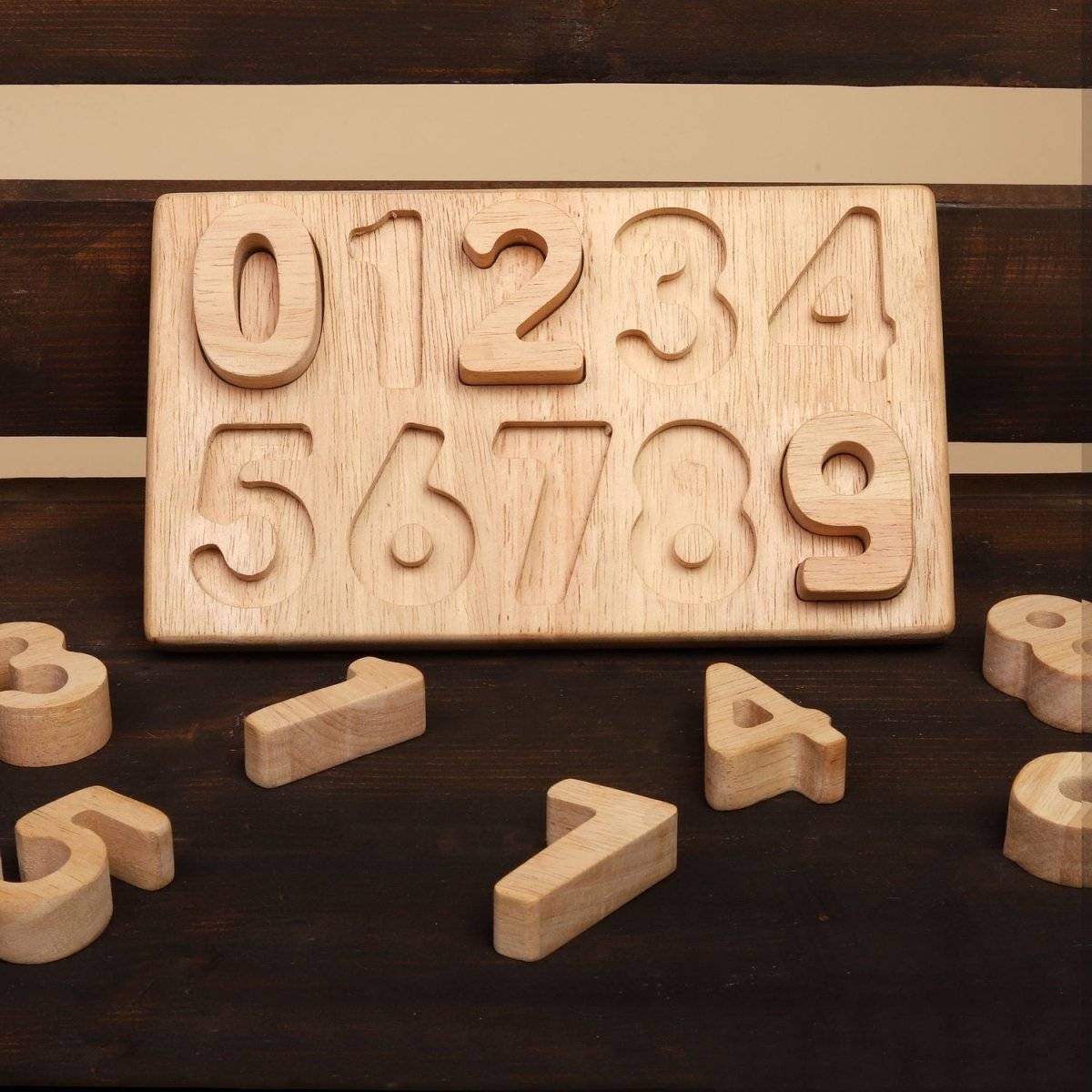 Natural Wooden Number Puzzle – Digits 0 to 9 Toy – Learning & Educational Toys by Bombay Toy Company available on Brown Living™. . SKU: WMNP01. Img 4.