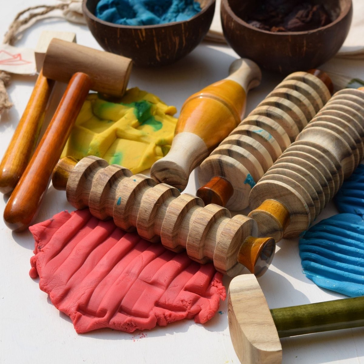 Natural Wooden Play Dough Tools – Craft Kit for Kids – Learning & Educational Toys by Bombay Toy Company available on Brown Living™. . SKU: WPDT01. Img 4.