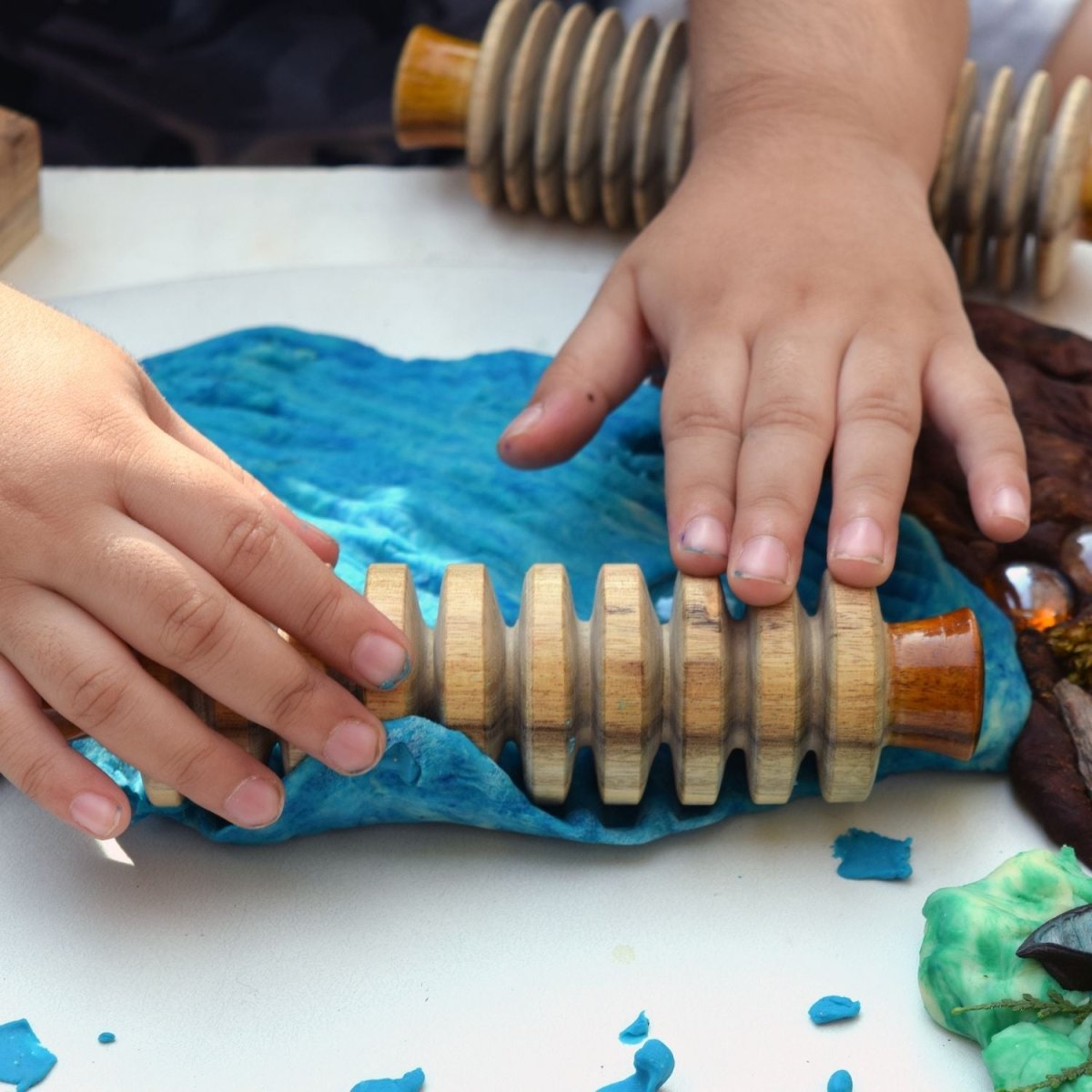 Natural Wooden Play Dough Tools – Craft Kit for Kids – Learning & Educational Toys by Bombay Toy Company available on Brown Living™. . SKU: WPDT01. Img 2.