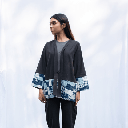 Naturally Dyed Organic Cotton Black Kimono | Verified Sustainable by Brown Living™