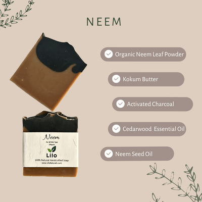 Neem Bar Soap for All Skin Types with Neem Oil & Charcoal – Body Soap on Brown Living™. SKU: S10004. Img 2.