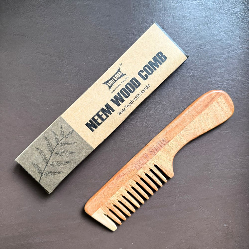 Neem Wood Comb - Wide Tooth with Handle | Verified Sustainable by Brown Living™