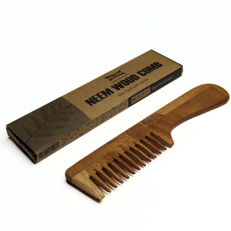 Neem Wood Comb - Wide Tooth with Handle | Verified Sustainable by Brown Living™