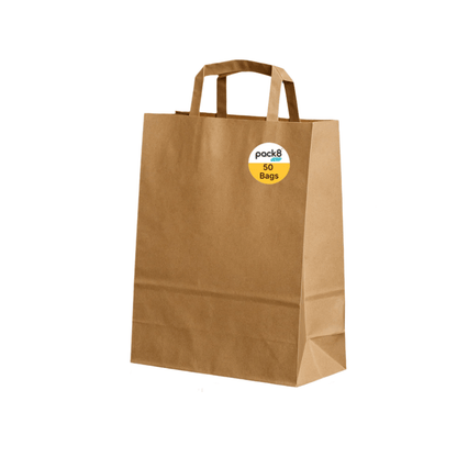 Neo Medium Brown Paper Carrier Bags with Flat Handles Pack Of 50