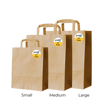 Neo Large Brown Paper Carrier Bags with Flat Handles – Gift Bags on Brown Living™. SKU: PHDL - BRP50. Img 4.