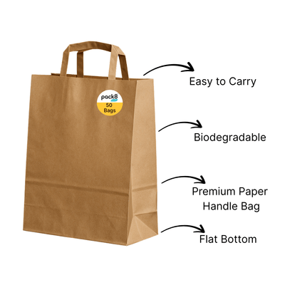 Neo Large Brown Paper Carrier Bags with Flat Handles – Gift Bags on Brown Living™. SKU: PHDL - BRP50. Img 3.
