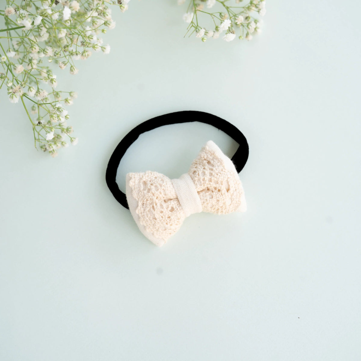 Newborn Mini Lace Hair Bow | Off White | Verified Sustainable by Brown Living™