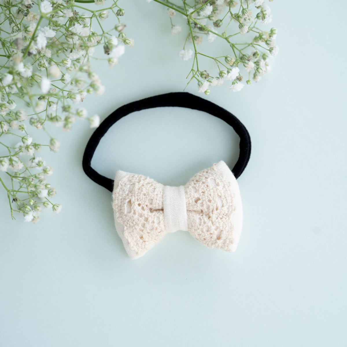 Newborn Mini Lace Hair Bow | Off White | Verified Sustainable by Brown Living™