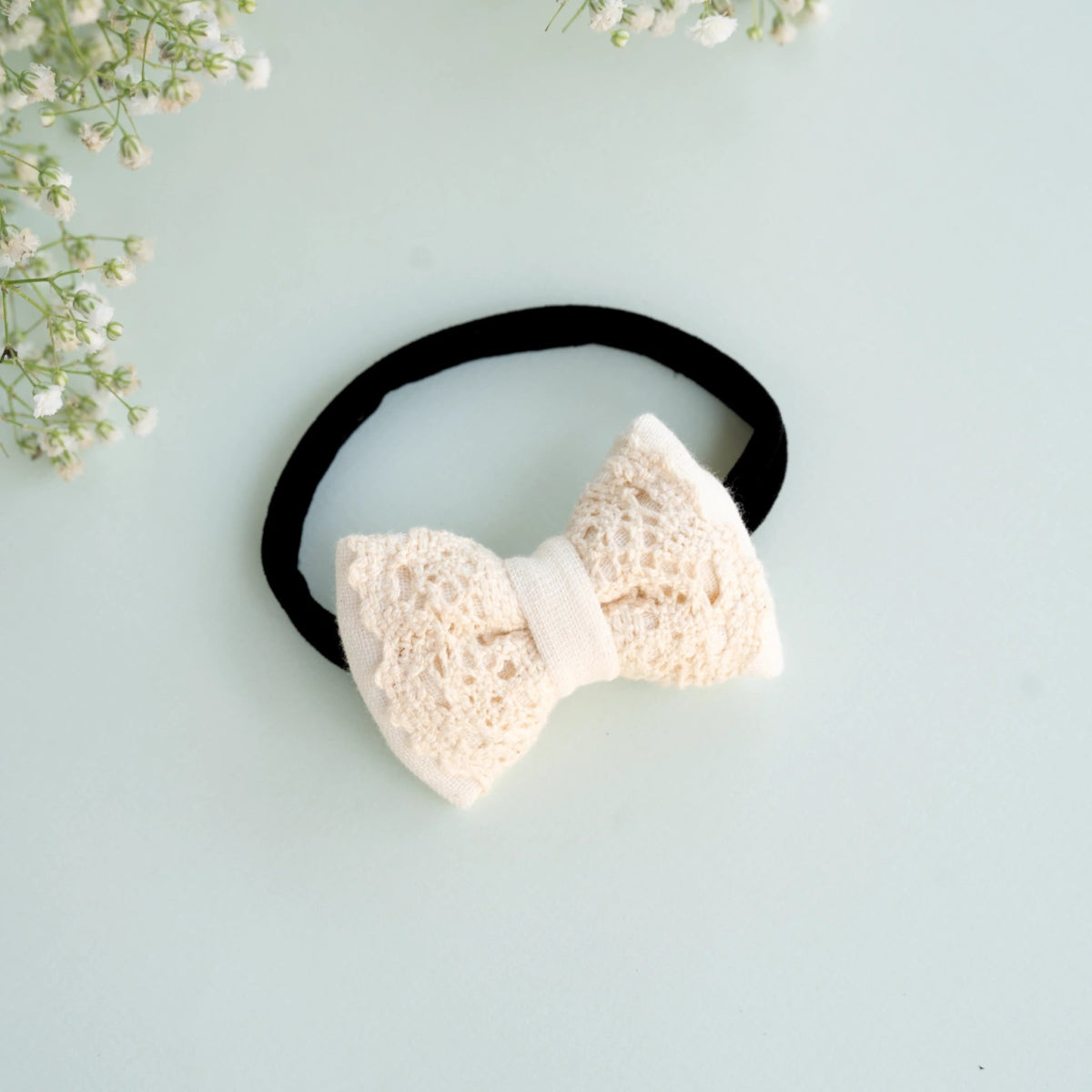 Newborn Mini Lace Hair Bow | Off White | Verified Sustainable by Brown Living™