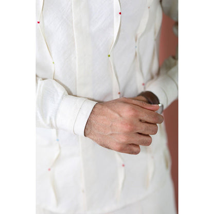 Niran Shirt - Pleated Cuff, Embroided Pleats On Front | Verified Sustainable by Brown Living™