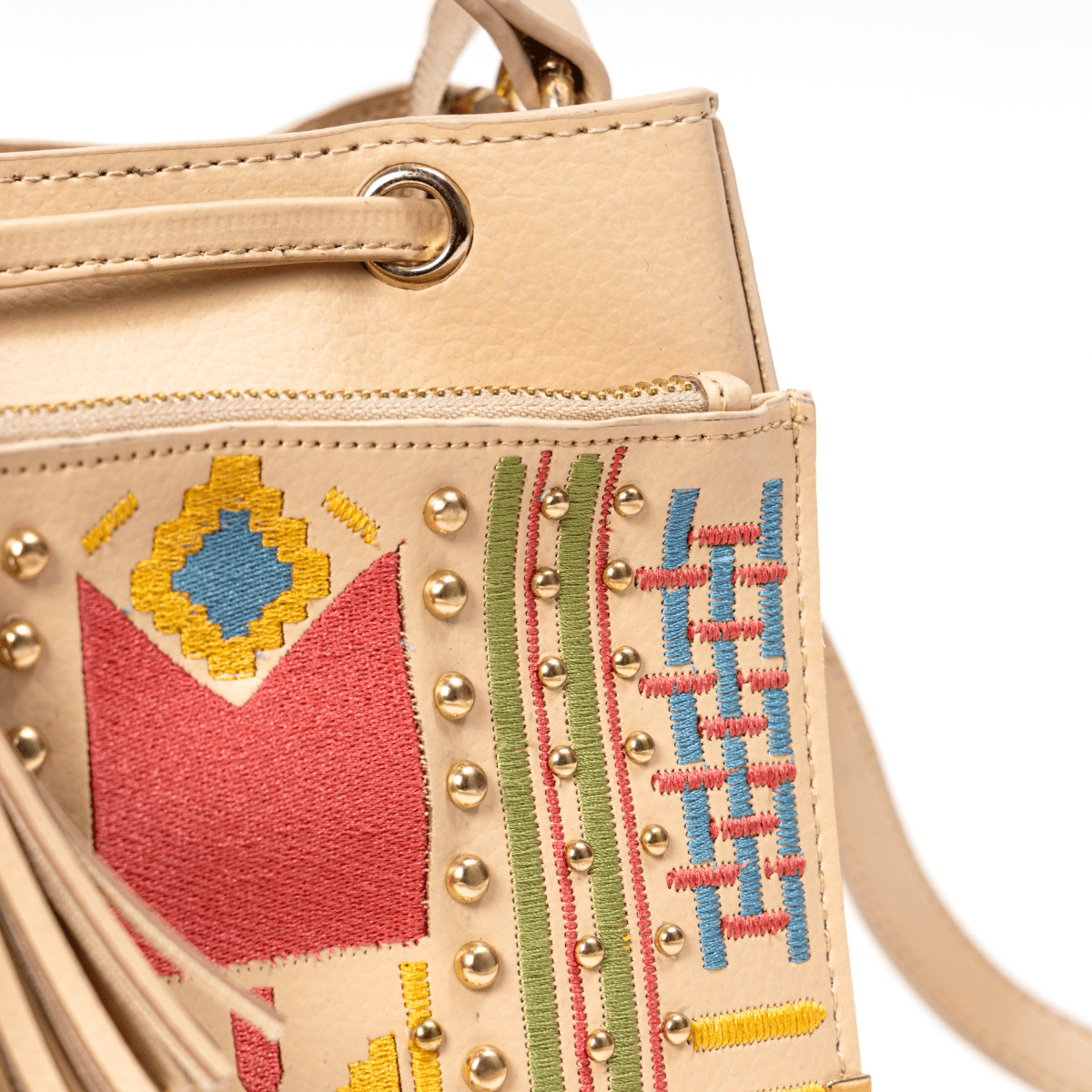 Nora Vegan Leather Embroidered Sling Bag - Almond | Verified Sustainable by Brown Living™