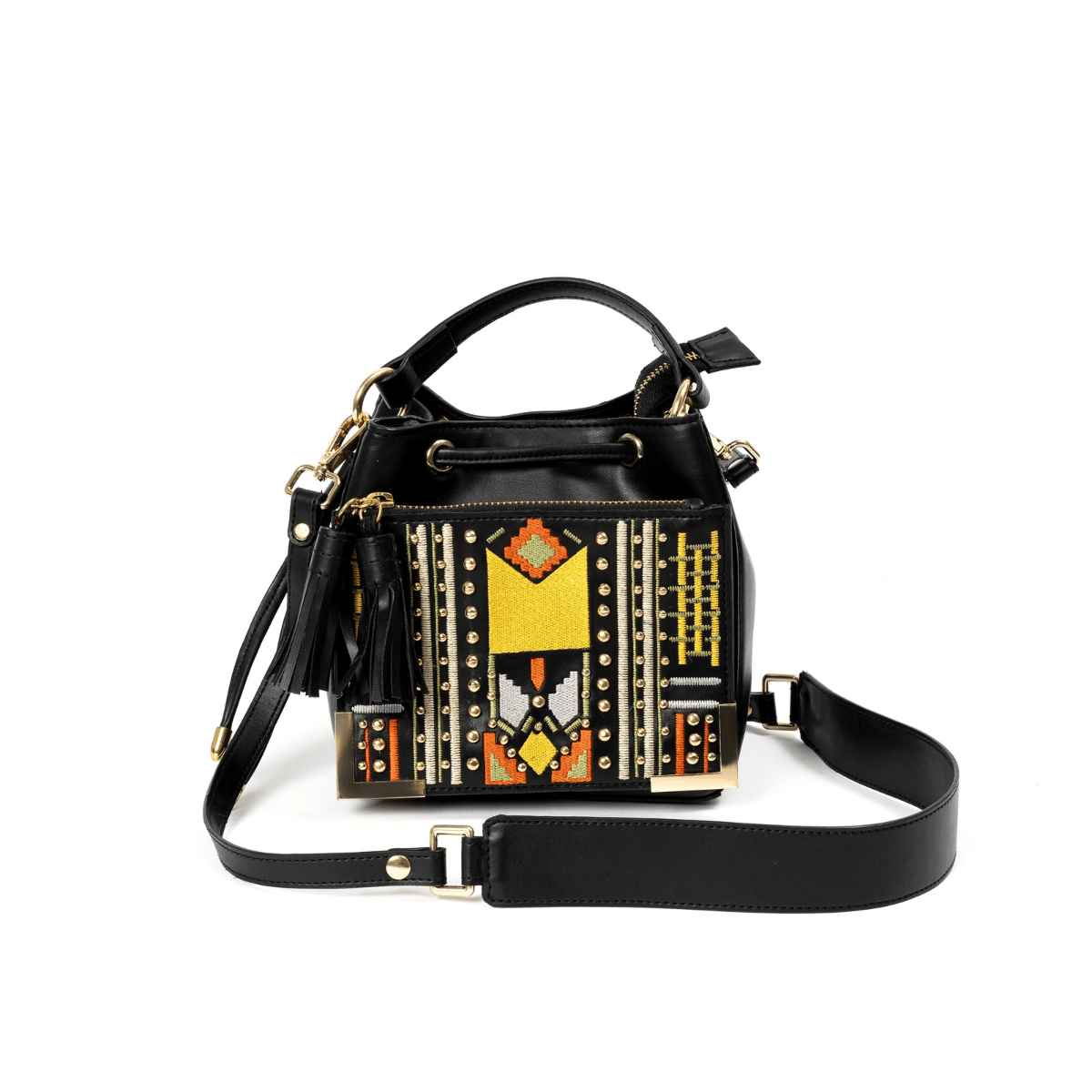 Nora Vegan Leather Embroidered Sling Bag - Black | Verified Sustainable by Brown Living™