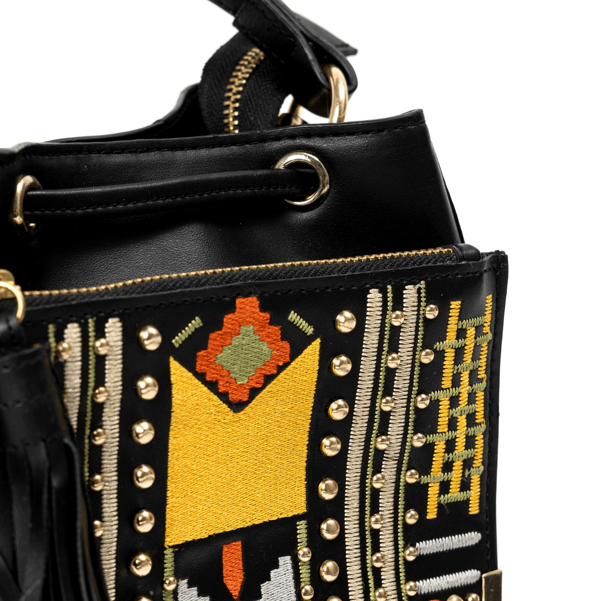 Nora Vegan Leather Embroidered Sling Bag - Black | Verified Sustainable by Brown Living™