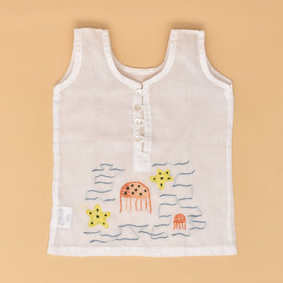 Ocean Friends Baby Jabla (Turtle and Sea Creatures) - Pure Mulmul Baby Jabla Set of 2 – Kids Shirts on Brown Living™. SKU: STRMULFOJAB09 - S. Img 43.
